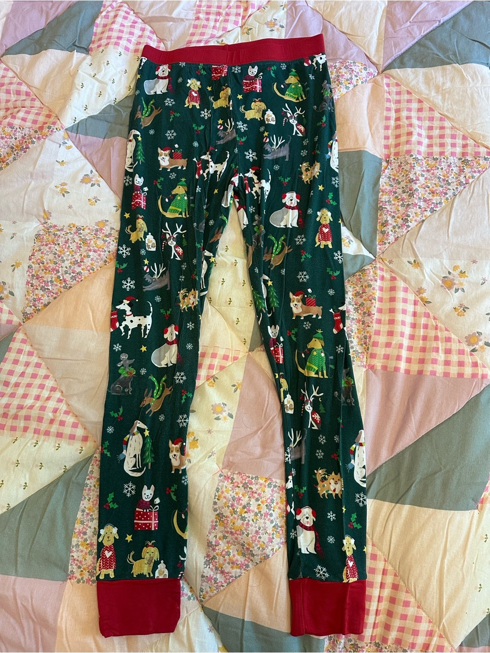 Little Sleepies Holiday Dog Print PJ Bottoms - Green & Red
